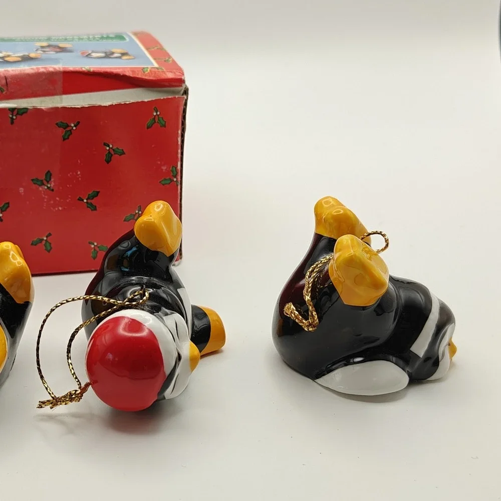 Christmas Around the World Playful Penguin 4pc Ceramic Hanging Ornaments 54-224
